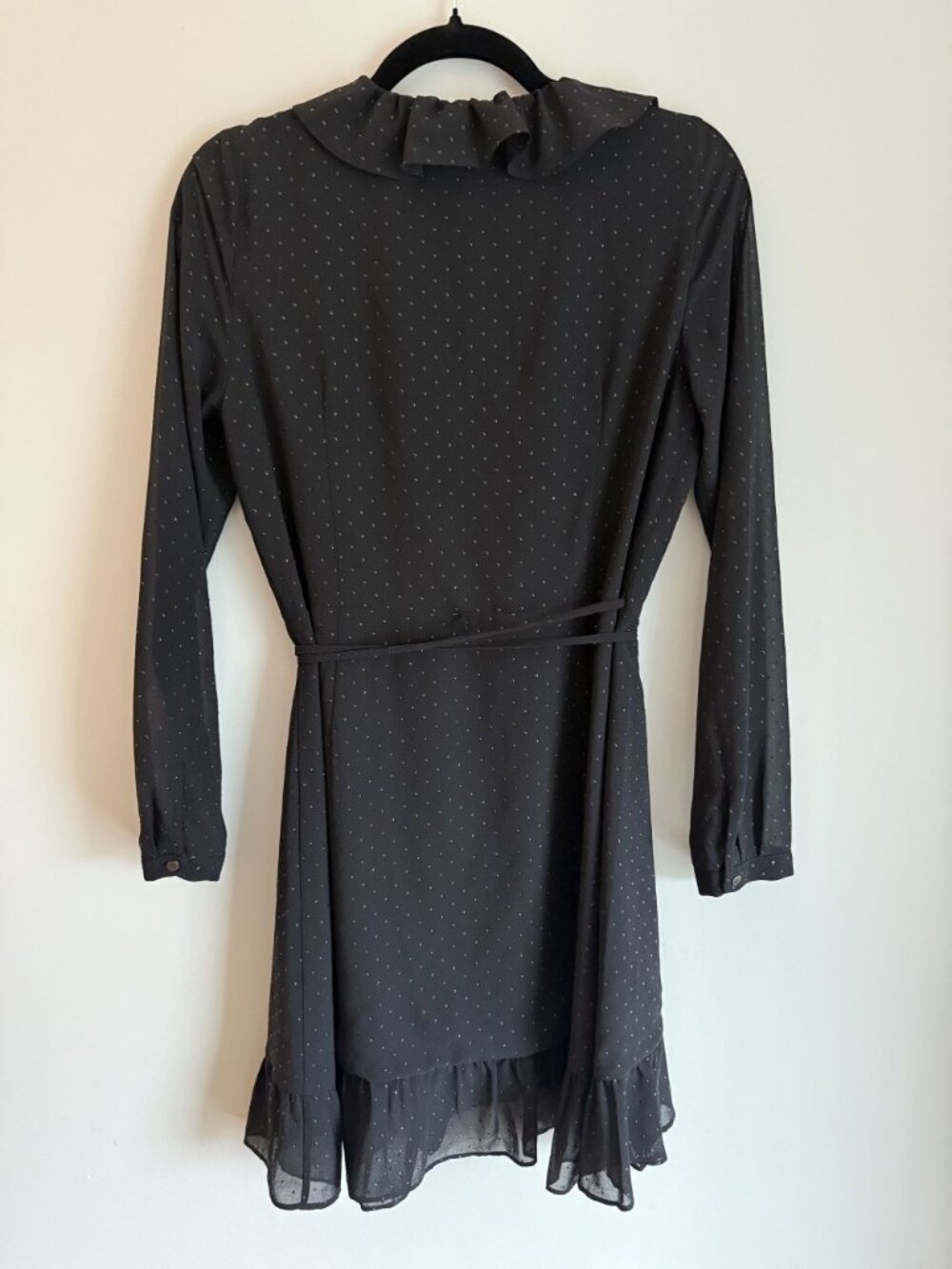 AllSaints Kiyah Shimmer Studded Ruffle Black Mini Wrap Dress Size M [jb] - Picture 6 of 8